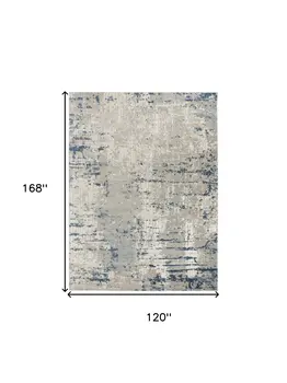 10' X 14' Ivory Gray And Blue Abstract Distressed Area Rug
