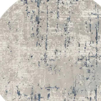 5' Blue and Gray Round Abstract Power Loom Area Rug