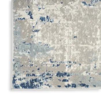 12' Blue and Gray Abstract Power Loom Runner Rug