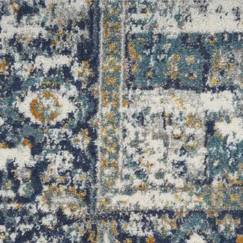 10' Blue And Ivory Oriental Distressed Runner Rug