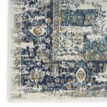 10' Blue And Ivory Oriental Distressed Runner Rug