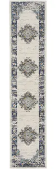 10' Blue And Ivory Oriental Distressed Runner Rug