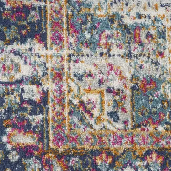 10' Blue And Ivory Oriental Distressed Runner Rug