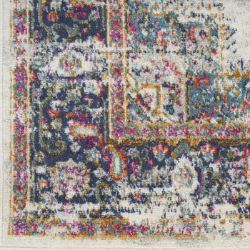 10' Blue And Ivory Oriental Distressed Runner Rug