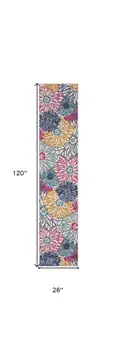 10' Ivory And Blue Floral Runner Rug