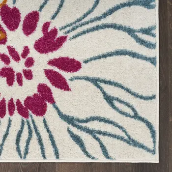 10' Ivory And Blue Floral Runner Rug