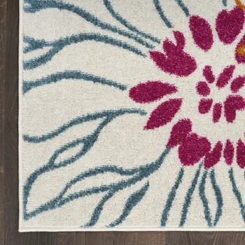 10' Ivory And Blue Floral Runner Rug