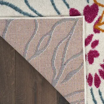 10' Ivory And Blue Floral Runner Rug