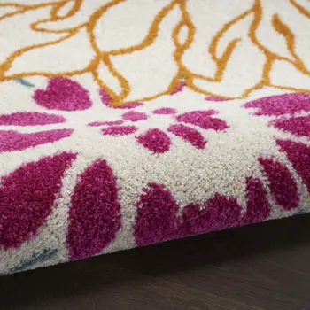 10' Ivory And Blue Floral Runner Rug