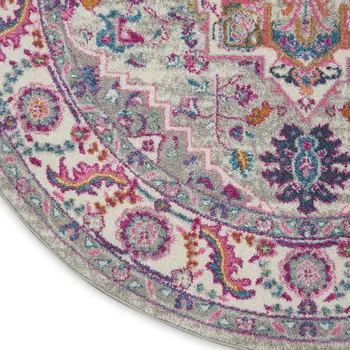 5' Gray Round Floral Power Loom Area Rug