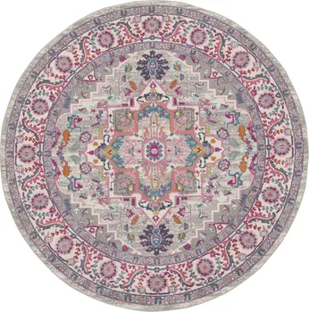 8' Gray Round Floral Power Loom Area Rug