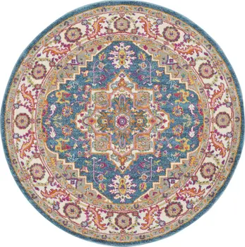 5' Gray Round Floral Power Loom Area Rug