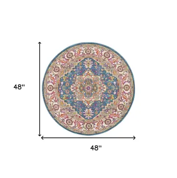 4' Gray Round Floral Power Loom Area Rug