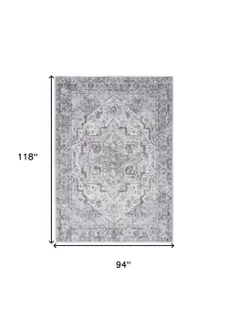 8' X 10' Blue And Pink Floral Power Loom Distressed Washable Area Rug
