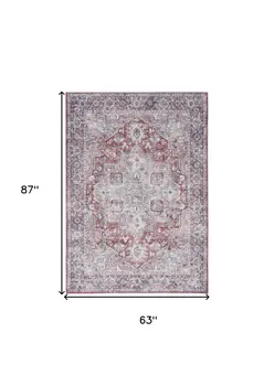 5' X 7' Blue And Pink Floral Power Loom Distressed Washable Area Rug