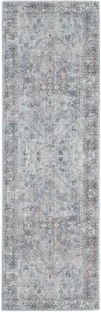 8' Gray Floral Power Loom Distressed Washable Runner Rug