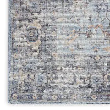 8' Gray Floral Power Loom Distressed Washable Runner Rug