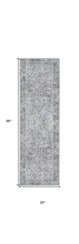 8' Gray Floral Power Loom Distressed Washable Runner Rug