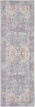 10' Gray Floral Power Loom Distressed Washable Runner Rug