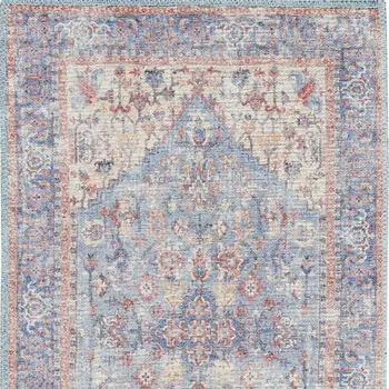 10' Gray Floral Power Loom Distressed Washable Runner Rug