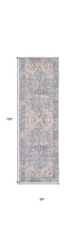 10' Gray Floral Power Loom Distressed Washable Runner Rug