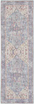 8' Gray Floral Power Loom Distressed Washable Runner Rug