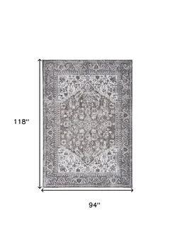 8' X 10' Gray Ivory and Blue Floral Distressed Washable Area Rug