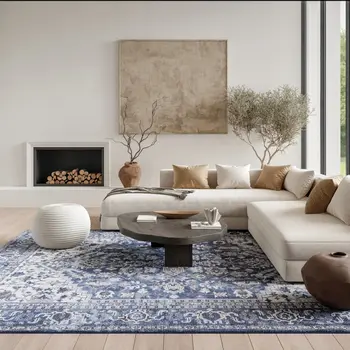 6' X 9' Gray Floral Power Loom Distressed Washable Area Rug