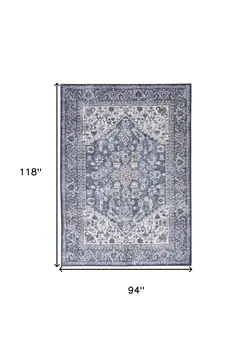 8' X 10' Gray Ivory and Blue Floral Distressed Washable Area Rug