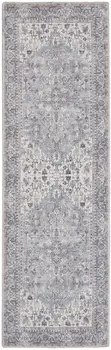 8' Gray Floral Power Loom Distressed Washable Runner Rug