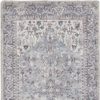 8' Gray Floral Power Loom Distressed Washable Runner Rug