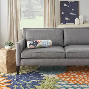 6" X 20" Orange Green and Blue Bolster Floral Indoor Outdoor Throw Pillow