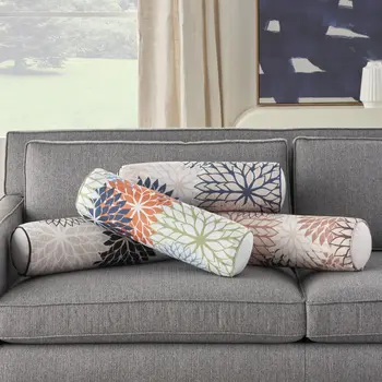 6" X 20" Brown Beige and Ivory Bolster Floral Indoor Outdoor Throw Pillow