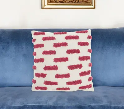 18" Pink and White Geometric Cotton Throw Pillow