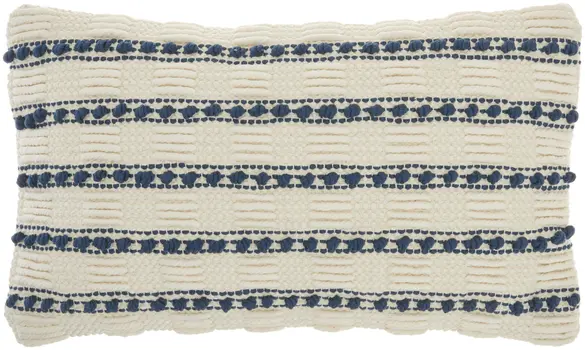 12" X 20" Ivory and Blue Striped Cotton Blend Throw Pillow With Texture