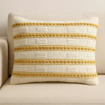 12" X 20" Yellow and Ivory Striped Cotton Blend Throw Pillow With Texture