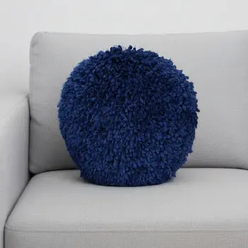 14" X 14" Blue Round Shag Throw Pillow