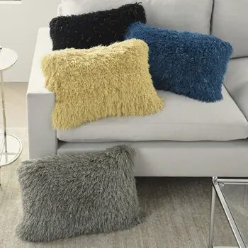 14" X 20" Blue Shag Throw Pillow