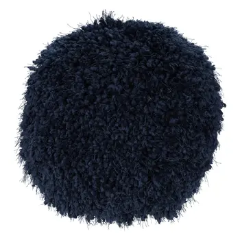 14" X 14" Navy Blue Round Shag Throw Pillow