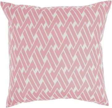 20" Pink and White Botanical And Geometric Indoor Outdoor Throw Pillow