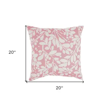 20" Pink and White Botanical And Geometric Indoor Outdoor Throw Pillow
