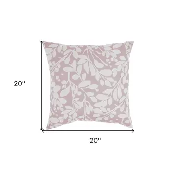 20" Pink and White Botanical Indoor Outdoor Throw Pillow
