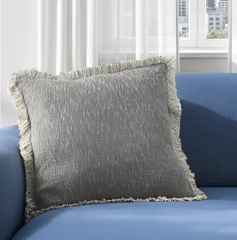 22" Charcoal Cotton Throw Pillow With Fringe