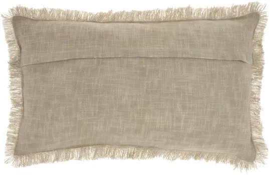 14" X 24" Taupe Cotton Lumbar Throw Pillow with Fringe