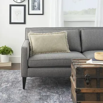 14" X 24" Taupe Cotton Lumbar Throw Pillow with Fringe