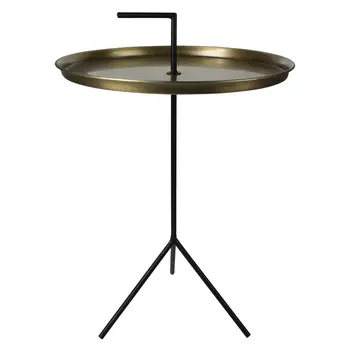 22" Brass and Black Metal Round End Table