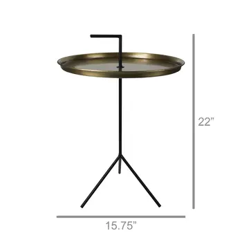 22" Brass and Black Metal Round End Table
