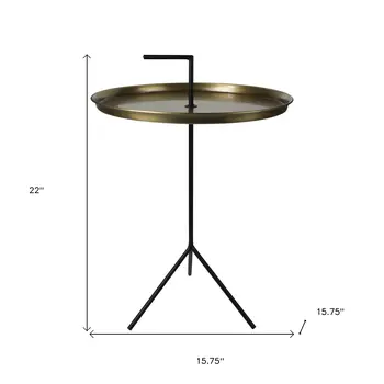 22" Brass and Black Metal Round End Table