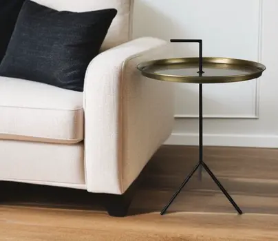 22" Brass and Black Metal Round End Table