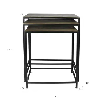 Set of Three Brass and Black Aluminum and Iron Frame Nested Tables